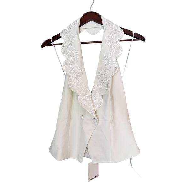 REFORMATION NWT Primrose Vest Cream Size 12 Embroidered Lapel Bride Bachelorette - Picture 2 of 9